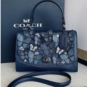 **RARE***COACH MIDNIGHT BLUE BUTTERFLY APPLIQUE TILLY SATCHEL CROSSBODY BAG